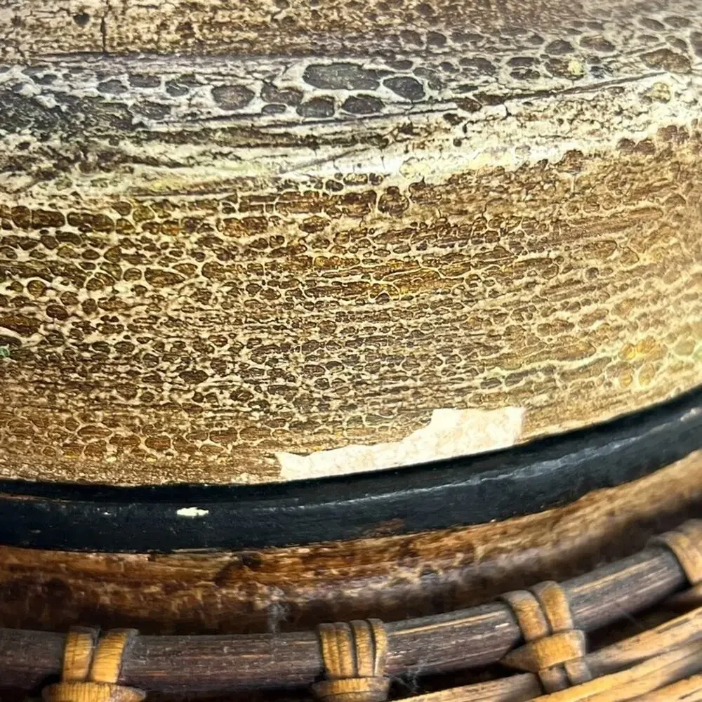 Round Oriental Asian Rice Jar Bamboo Hand Painted